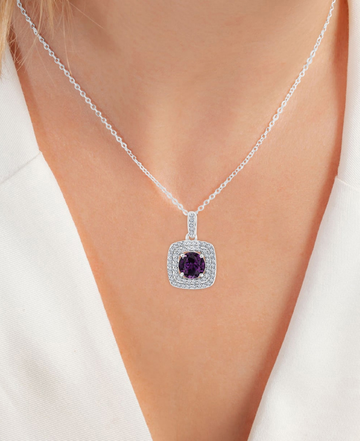 2-Pc. Set Lab-Grown(4-1/10 ct. t.w.) & Lab-Grown White Sapphire (7/8 ct. t.w.) Square Halo Pendant Necklace & Matching Stud Earrings in S