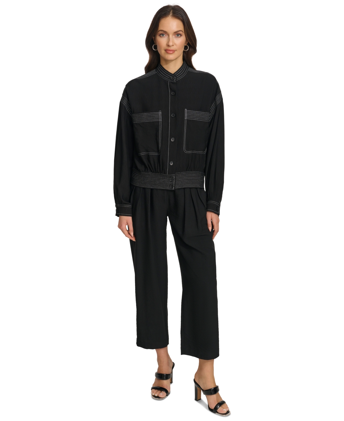 Shop Dkny Women's Contrast-stitched Jacket In Black