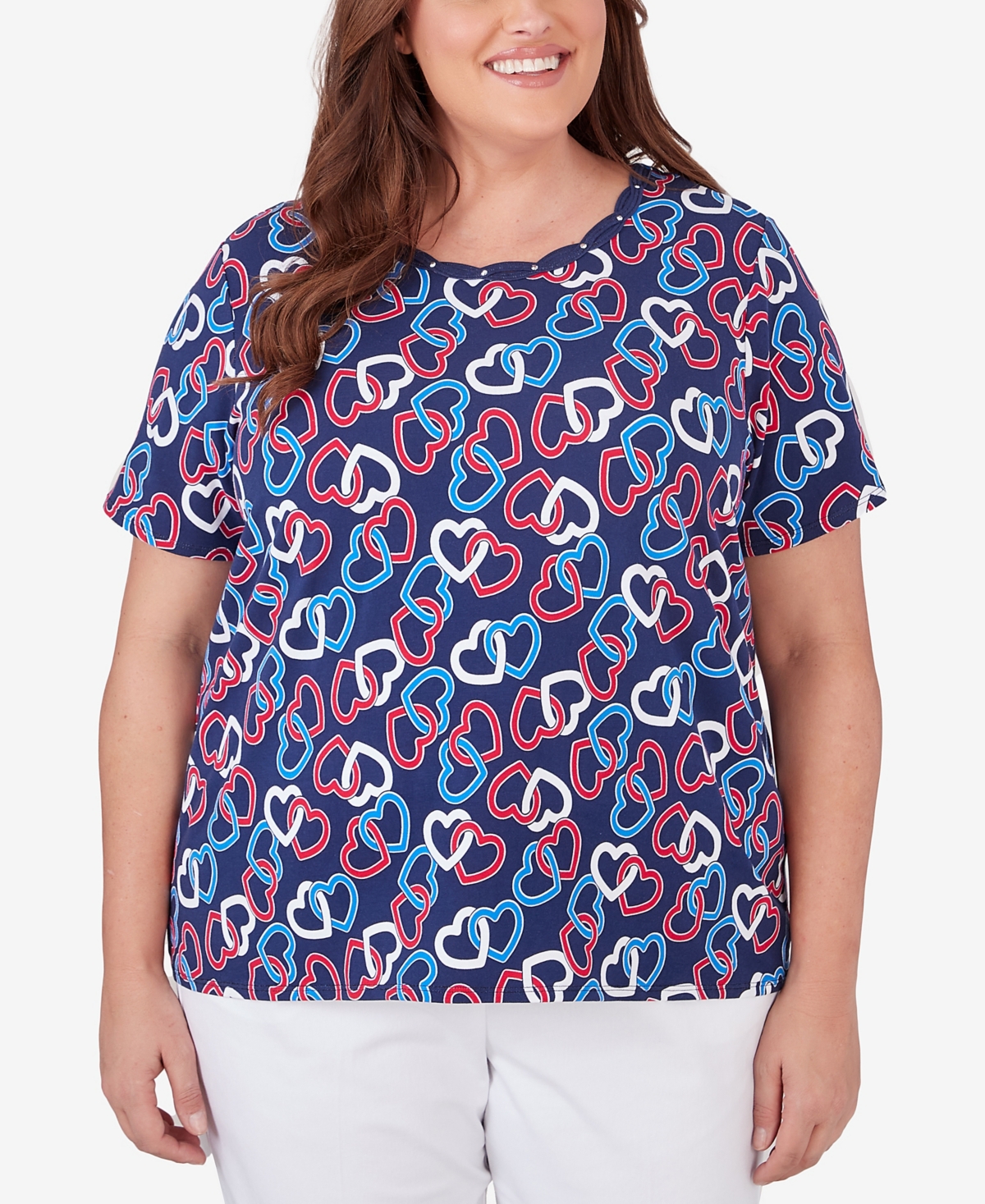 Shop Alfred Dunner Plus Size All American Short Sleeve Linking Hearts Top In Multi