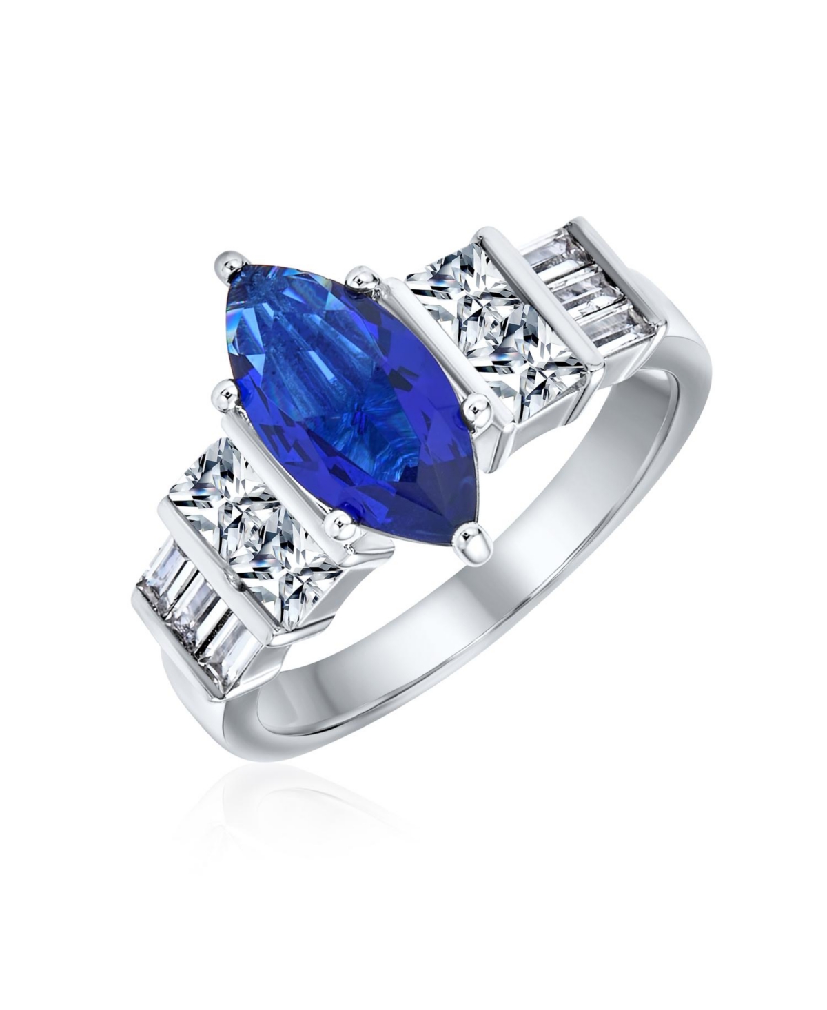 Bling Jewelry Art Deco Style 3CT Cubic Zirconia Cz Pave RoyalMarquise Solitaire RoyalCz Promise Ring For Women Sterling Silver - Blue
