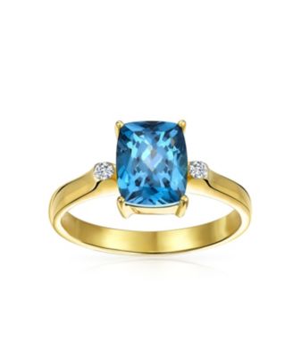 3.17CT Natural London Blue Topaz Zircon Accent Cocktail Ring Yellow Gold Plated Sterling Silver