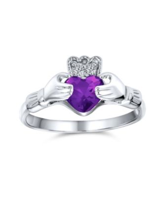 Sorority Sister Friendship CZ Cubic Zirconia Heart Claddagh Ring Sterling Silver