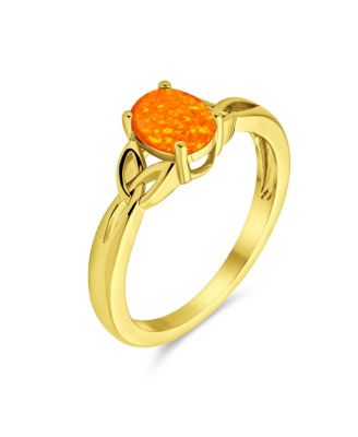 Dainty BFF Triquetra Celtic Love Knot Oval Synthetic Opal Ring Promise Sterling Silver