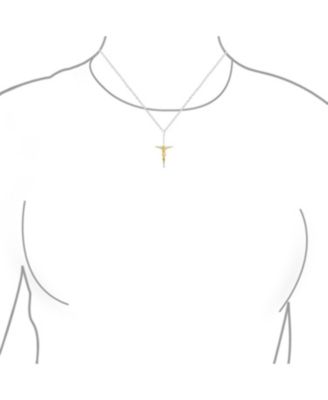 Simple Christian Catholic Religious Jewelry Medium Jesus Crucifix Cross Necklace Pendant 2 Tone Gold Plated Sterling Silver