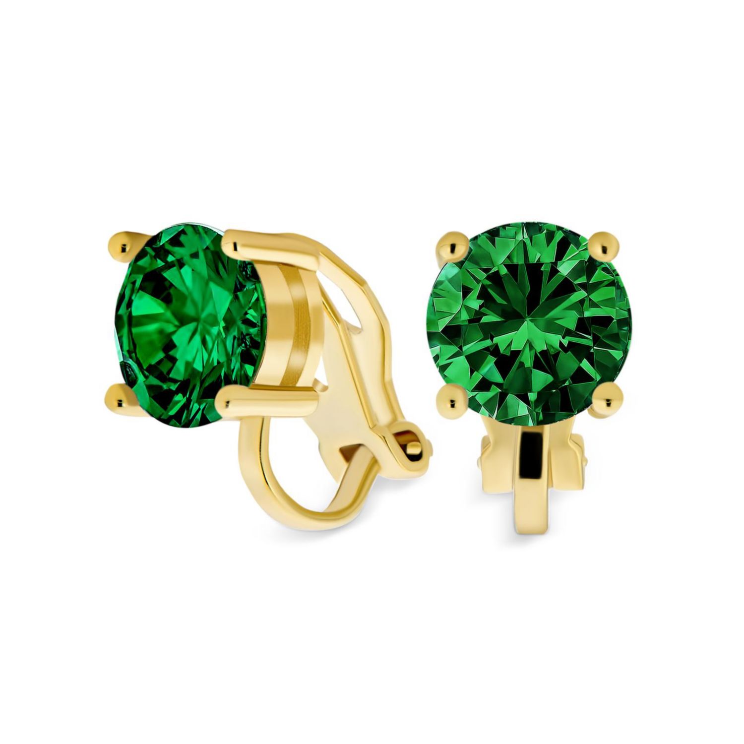Classic Aqua Pink CZ Clip-On Stud Earrings Rose Gold Silver Plated 2 Set