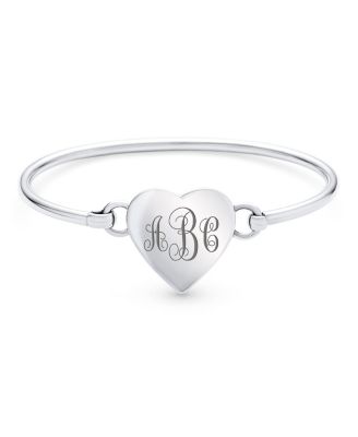 Heart Shaped Name Plated Bar Identification Tag ID Bangle Bracelet Sterling Silver Strong Hinge