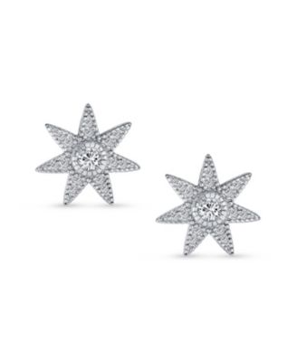 Heavenly Shining North Star Burst Stud Earrings - Celestial Pave CZ Jewelry in Sterling Silver