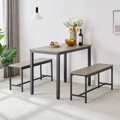  Industrial Style Dining Set with Benches, Counter, and Chairs