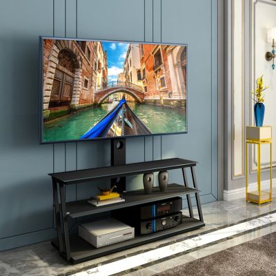 Glass TV Stand with Angle and Height Adjustment