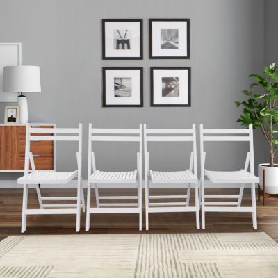  Foldable Slatted Wood Event Chair Set (4)