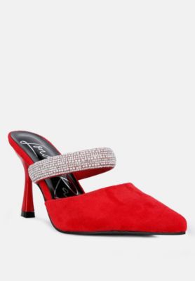 Womens Fauci Diamante Strap Heeled Mules