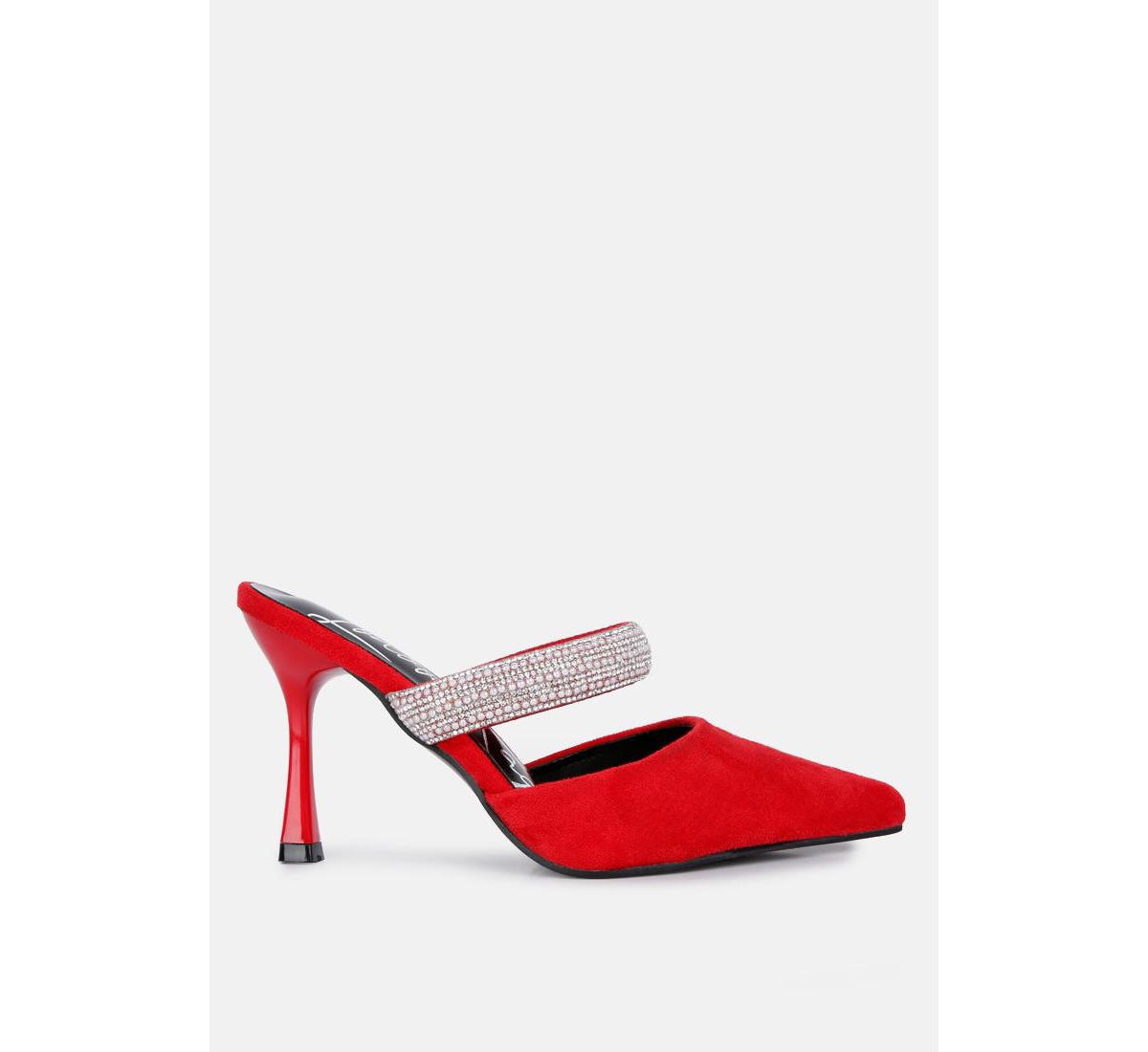fauci diamante strap heeled mules - Red