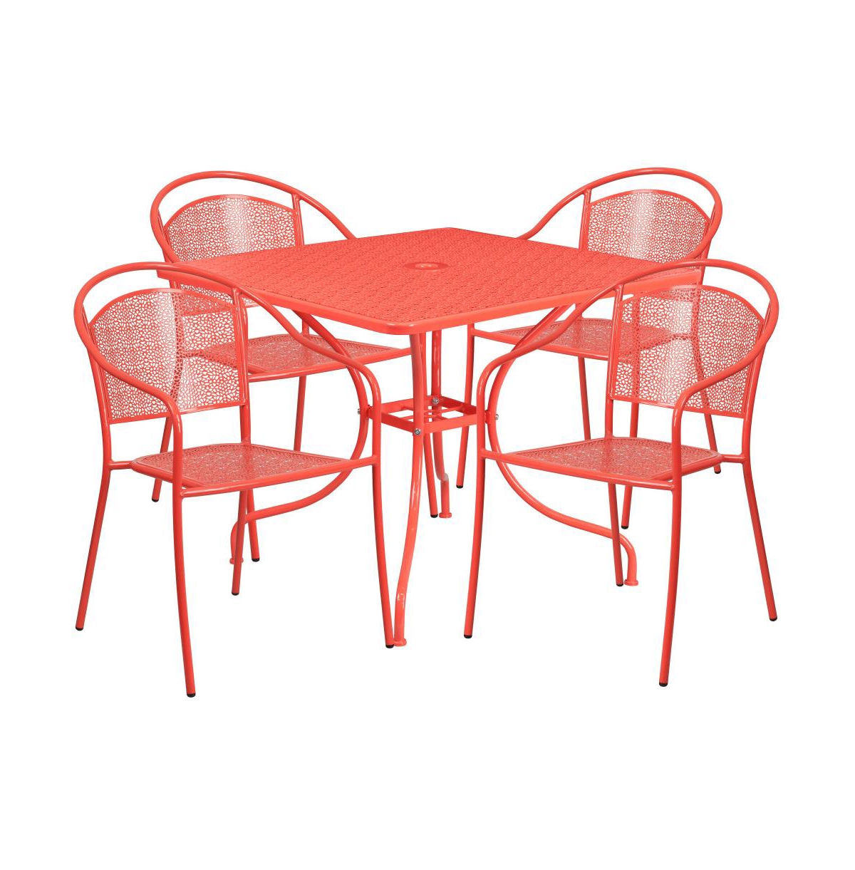Emma+Oliver Commercial Square Metal Garden Patio Table Set W/ 4 Round Back Chairs