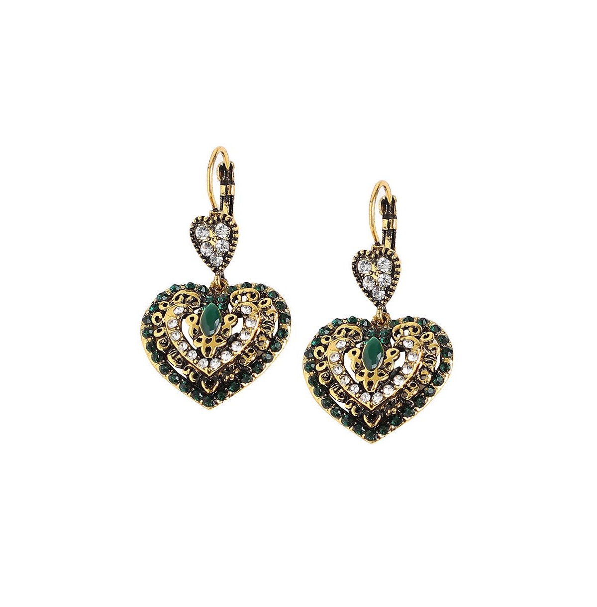Sohi Women's Heart Drop Earrings In Green