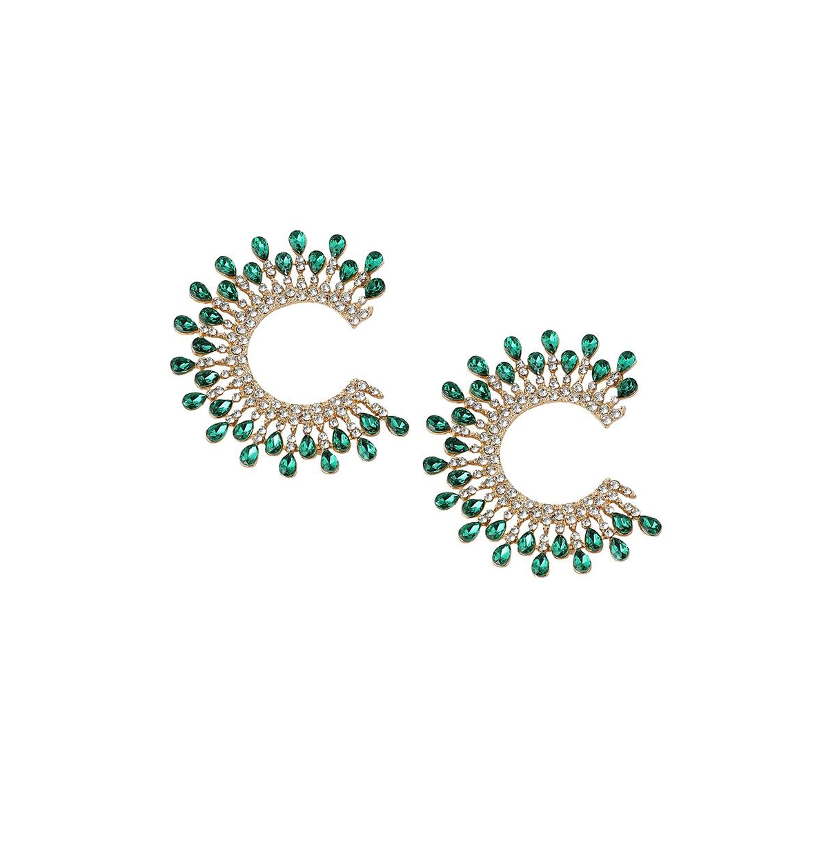 Sohi Women's Stone Hoop Earrings In Green
