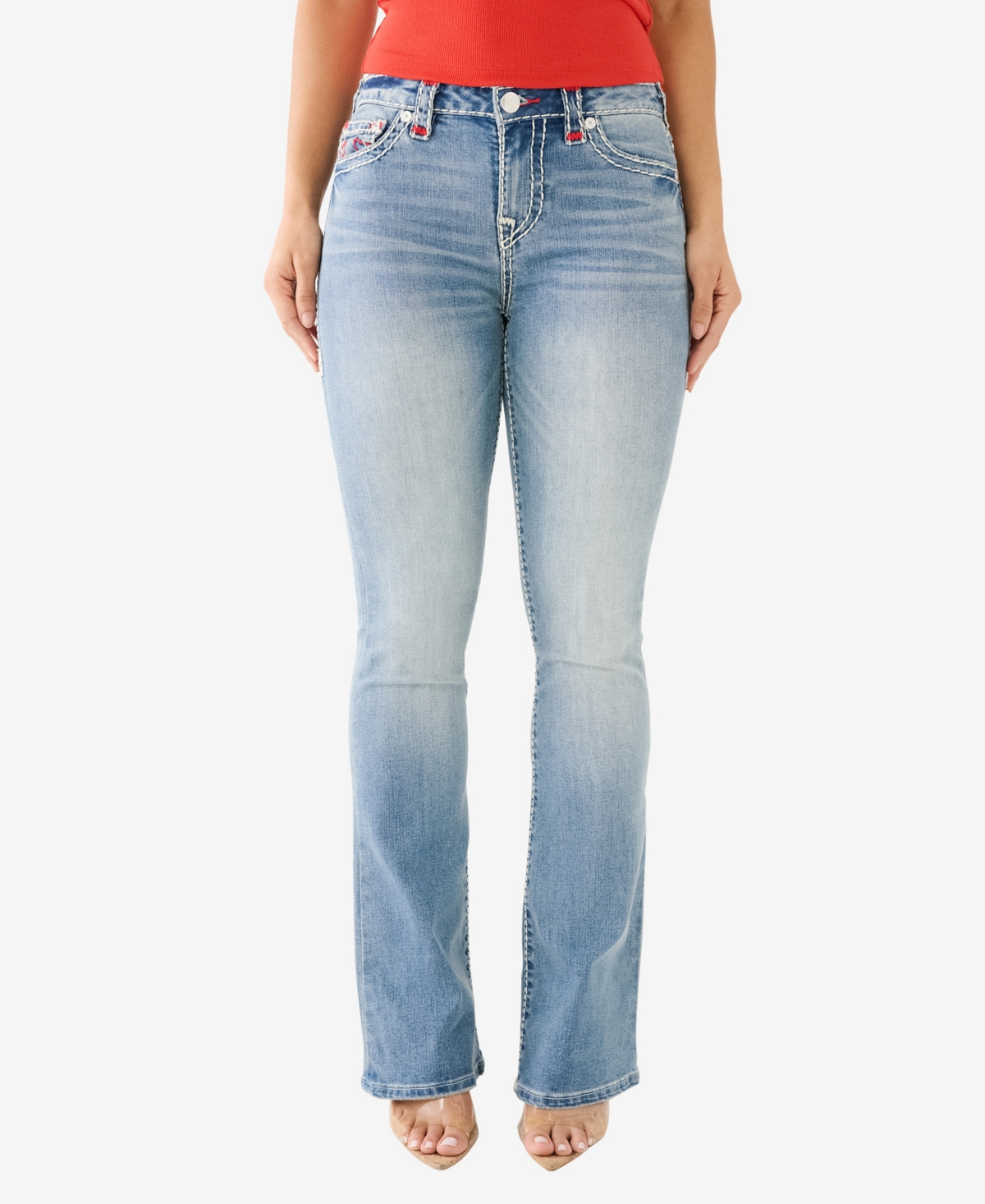 Shop True Religion Women's Becca No Flap Super T Bootcut Jean In Crushed Lily