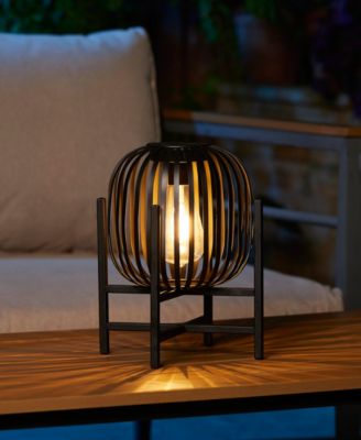 11.50" H Metal Stripes Solar Powered Edison Bulb Outdoor Lantern with Stand