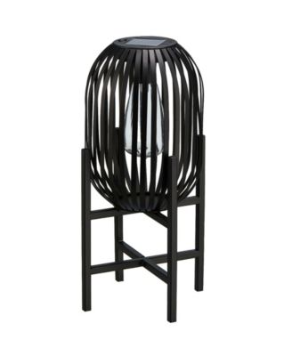 14.25" H Slim-Shaped Metal Stripes Solar Powered Edison Bulb Slim Outdoor Lantern with Stand