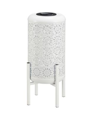 14.25" H Metal Cutout Flower Pattern Solar Powered LED Outdoor Lantern with Stand