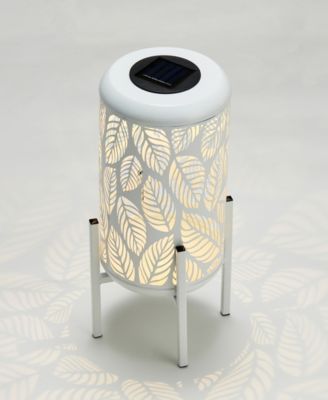 14.25" H Metal Cutout Leaves Pattern Solar Powered LED Outdoor Lantern with Stand