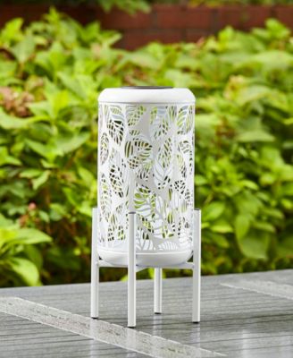 14.25" H Metal Cutout Leaves Pattern Solar Powered LED Outdoor Lantern with Stand