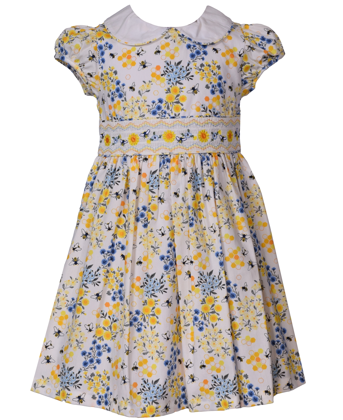 Shop Bonnie Jean Little Girls Short Sleeve Smocked, Collared Poplin Dress In Yellow