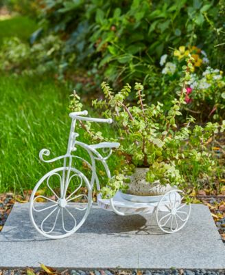 18" L Washed Solid Wood and Metal Tricycle Planter Stand