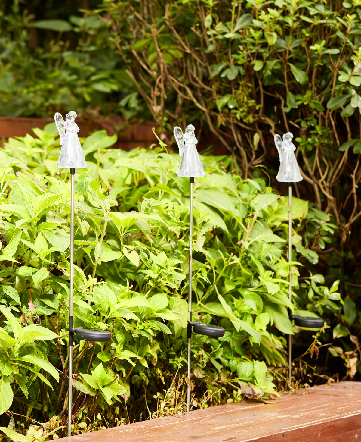 Glitzhome H Set of 3 Solar Powered Angel Stake Light with Stainless Steel Pole