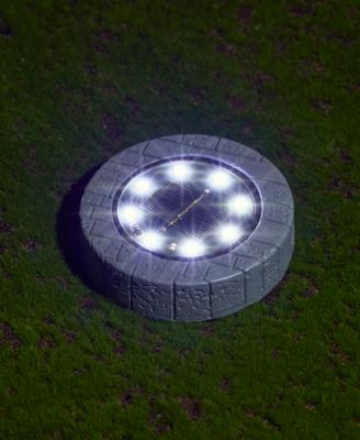 5.25" H Set of 4 Resin Solar Powered Disk Light or Outdoor Pathway Light or Ground Light