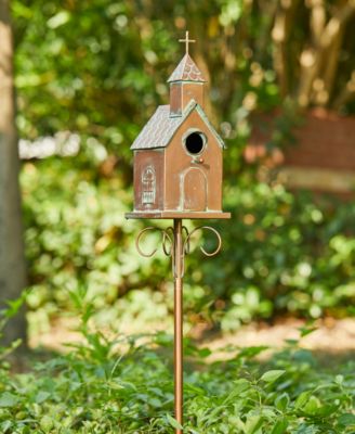 53"H Farmhouse Faux Copper Distressed Metal Church Outdoor Decorative Garden Birdhouse with Stake