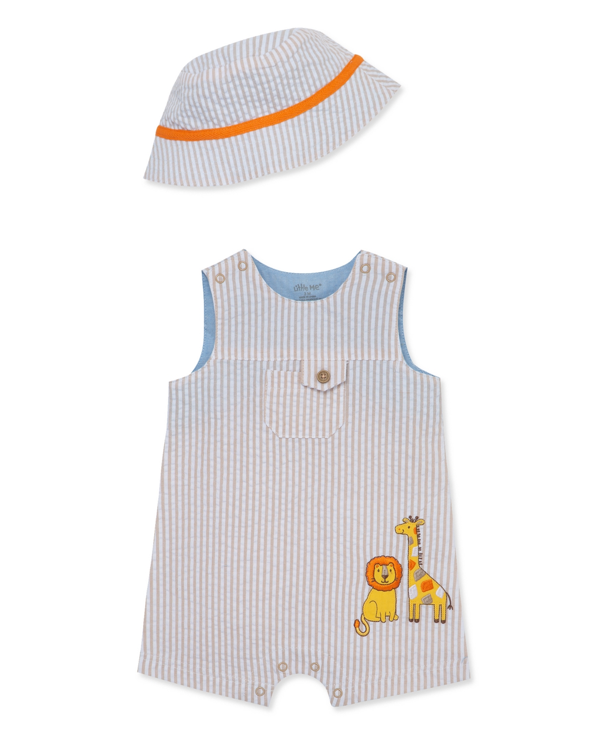 Shop Little Me Baby Boys Safari Sunsuit With Hat In Tan