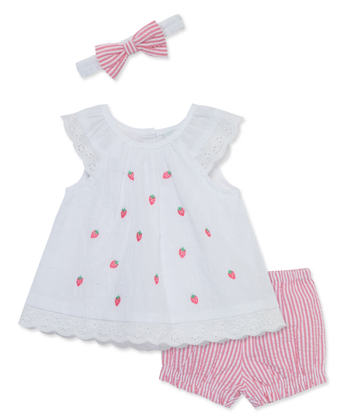 Little Me Baby Girls Strawberry Sunsuit With Headband In Pink