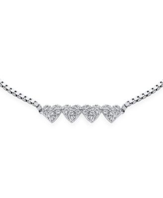 Dainty Petite Cubic Zirconia Micro Pave CZ Four Tiny Hearts Slide Bolo Bracelet Sterling Silver Adjustable Sliding Ball Clasp Bracelet