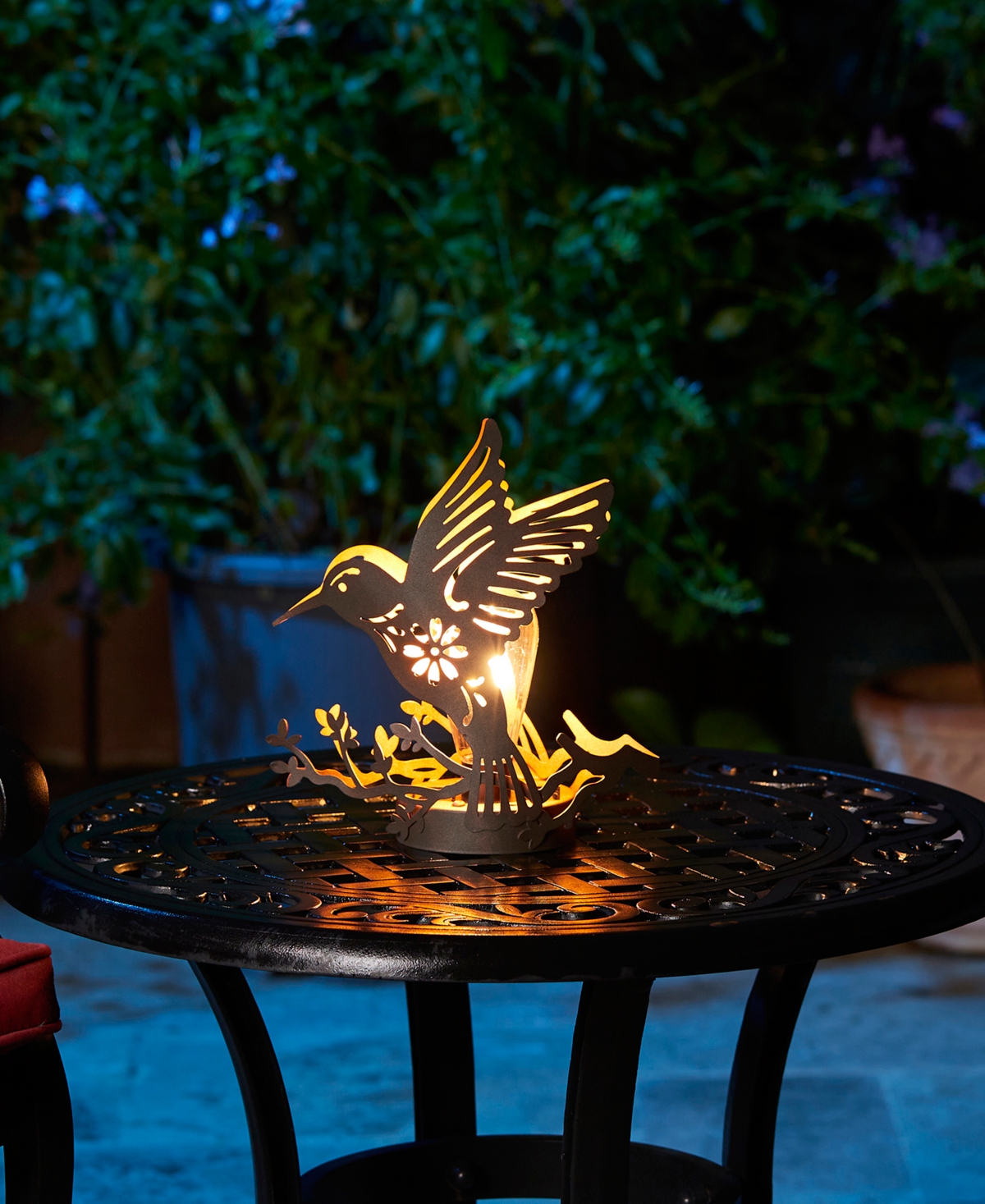 Glitzhome 9.75" H Set Of 2 Black And Gold-tone Metal Cutout Flying Hummingbird Silhouette Solar Powered Edison In Multi