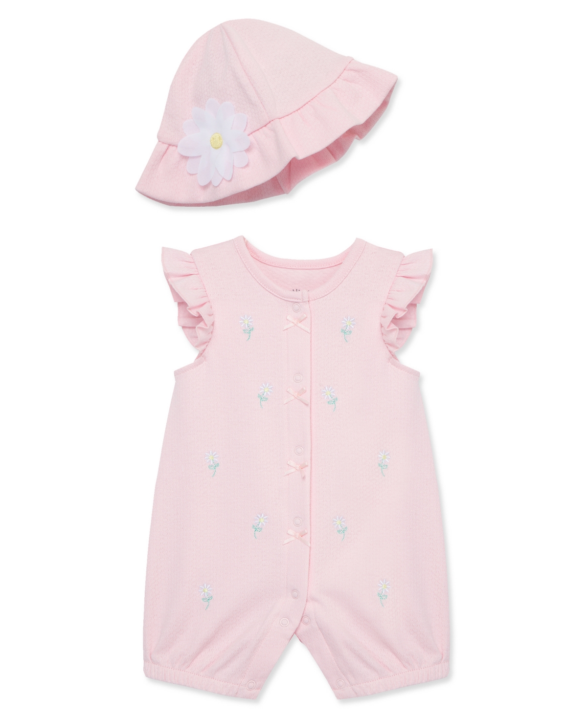 Shop Little Me Baby Girls Daisies Romper With Hat In Pink
