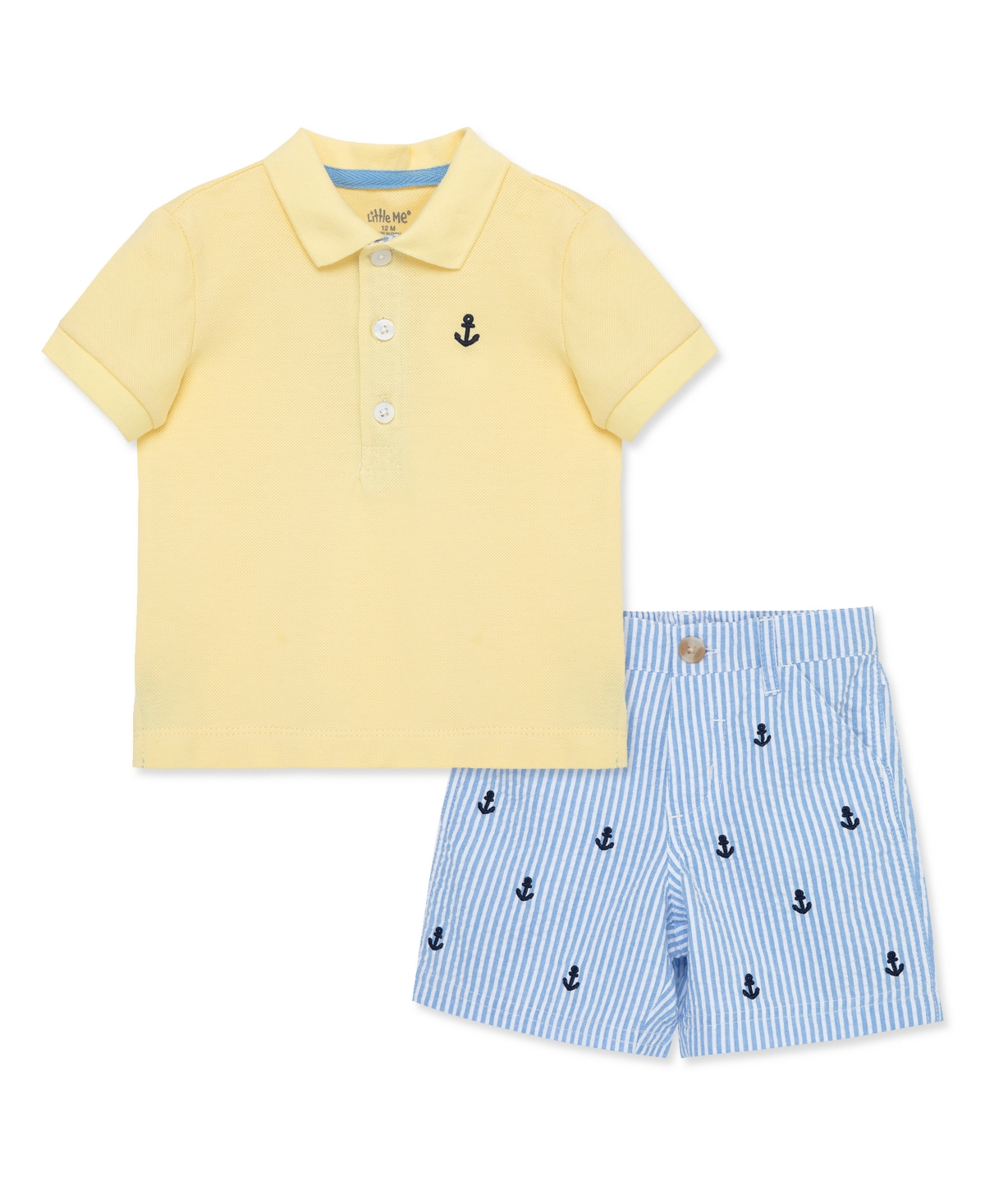 Little Me Baby Boys Anchor Polo Shorts Set In White
