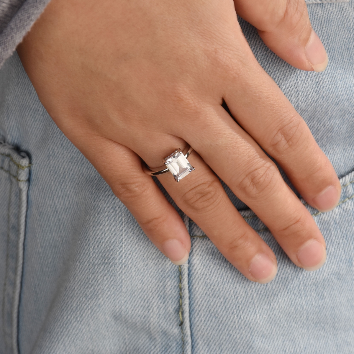 Bling Jewelry Classic Timeless Simple 2.5CT Rectangle Emerald Cut Cz Solitaire Promise Ring For Women Thin Band Sterling Silver
