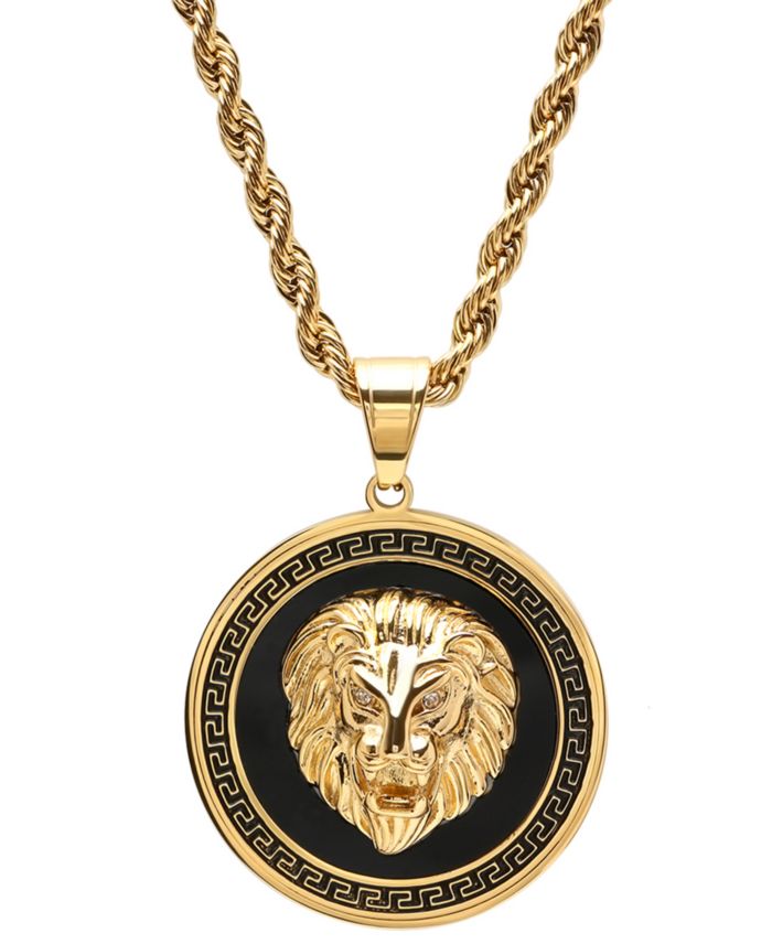 STEELTIME Men's Two-Tone Stainless Steel Simulated Diamond Lion Head On
