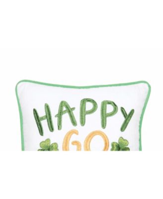 St. Patrick's Day "Happy Go Lucky" Embroidered Small/Petite Cotton Accent Pillow, 10" x 10"
