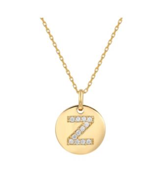 Sterling Cubic Zirconia Letter "Z" Initial Disc Pendant Necklace
