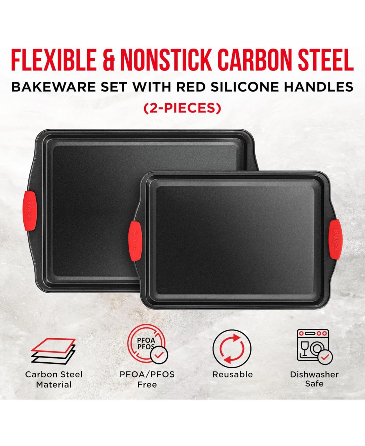 Set of Nonstick Carbon Steel Oven Bake ware -Professional Quality Kitchen Cooking Baking Trays -Pfoa, Pfos, Ptfe-Free