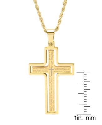 Men's Two-Tone Stainless Steel "Our Father" English Prayer Spinner Cross 24" Pendant Necklace