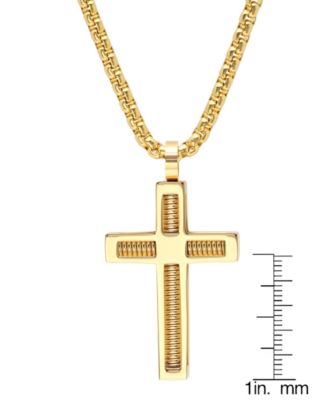 Men's 18k Gold-Plated Stainless Steel Spring Inlay Cross 24" Pendant Necklace