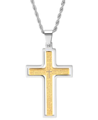 Steeltime Mens Stainless Steel Our Father English Prayer Spinner Cross 24 Pendant Necklace - Gold Silver 38$