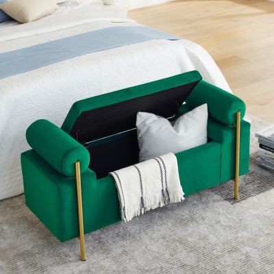 Green Velvet Storage Bench with Iron Legs