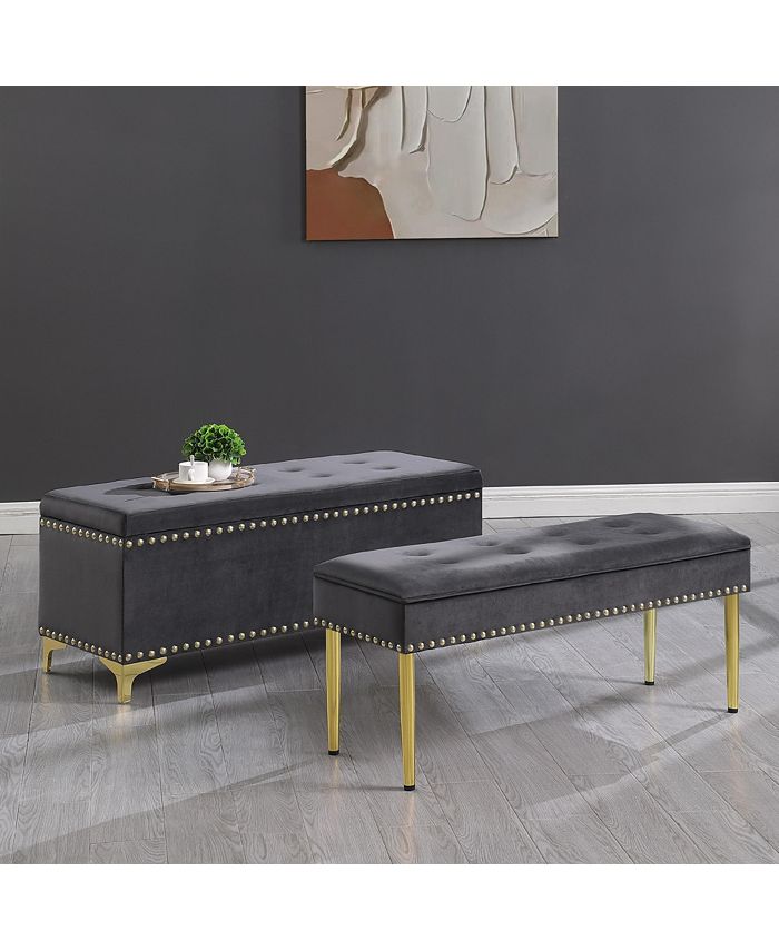 Simplie Fun Large Storage Benches Set, Nailhead Trim 2 In 1 Combination