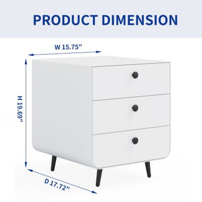 3-Drawer Steel Nightstand for Bedroom/Living Room