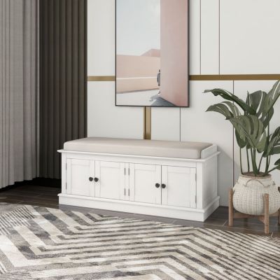 4-Door Storage Bench with Adjustable Shelves, Cushioned Shoe Bench