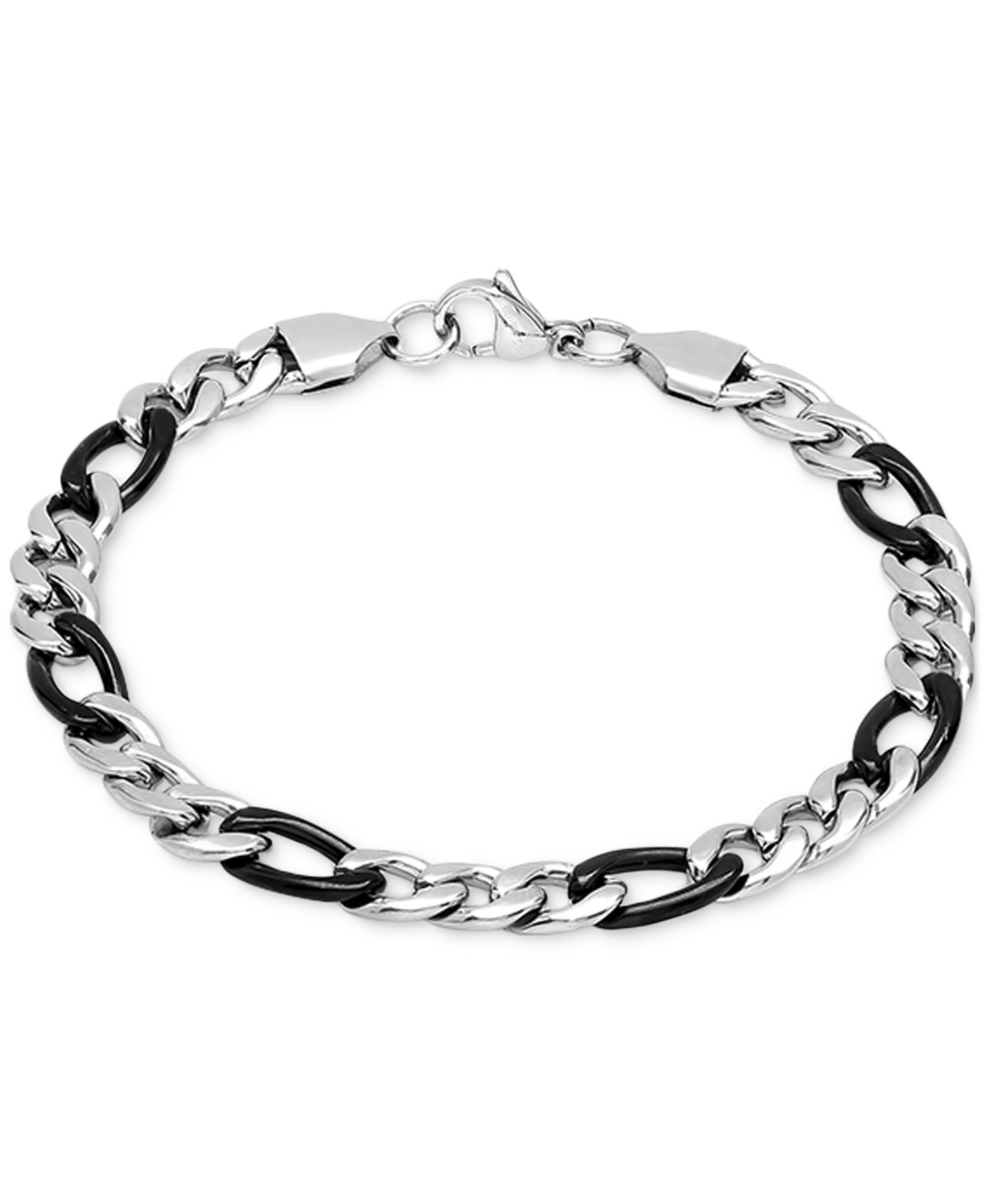 Men's Two-Tone Stainless Steel Figaro Link Chain Bracelet - Black, Silver