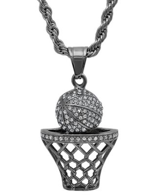 Men's 18K Gold Plated stainless steel Basketball Hoop Simulated Diamond Pendant